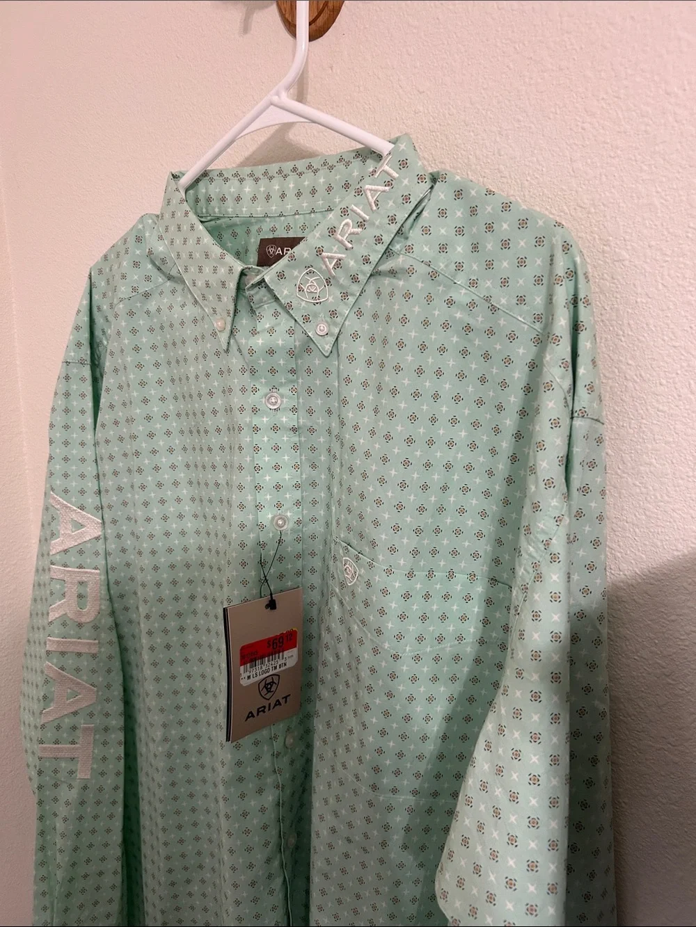 Ariat Mens Team Logo Twill LS Shirt Light Green Classic Fit XXL New - Picture 2 of 5